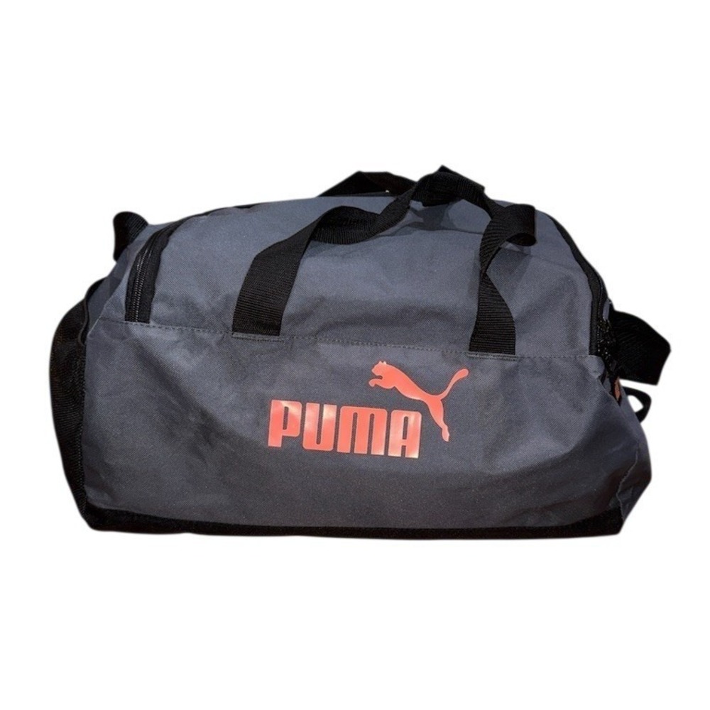 PUMA Duffel Gym Bag Unisex Medium Gray Black Shoulder Strap Shoe Pocket athletic